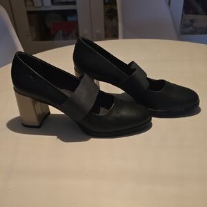 Camper Black and Gold Block Heel Shoes